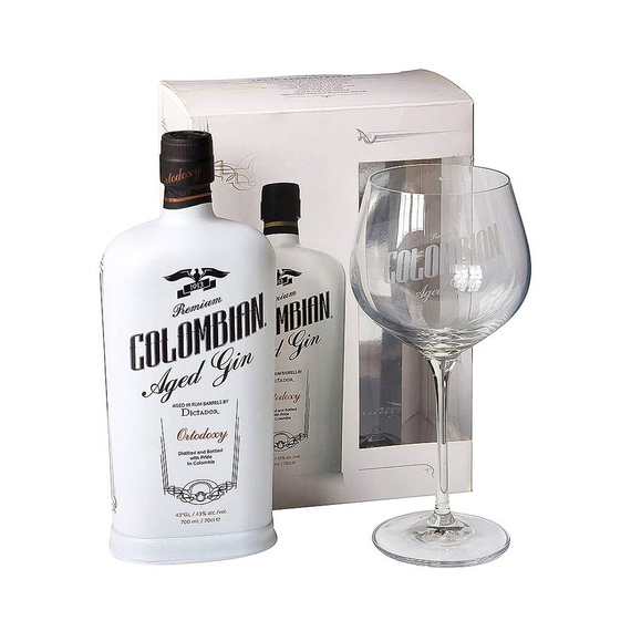 Dictador Columbian Aged White gin díszdobozban 1 pohárral (0,7L / 43%)