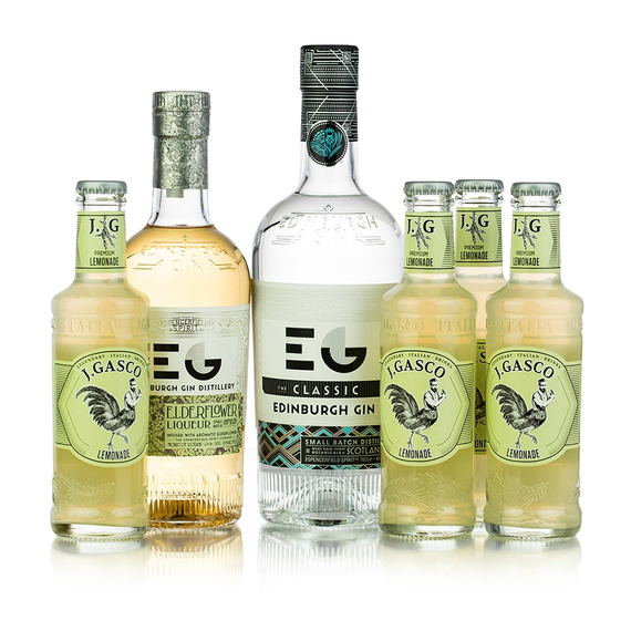 Edinburgh Dry gin (0,7L / 43%) + Elderflower ginlikőr (0,5L / 20%) + 4 db J.Gasco Lemonade (4X0,2L)