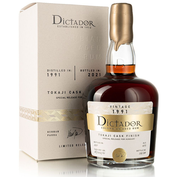 Dictador 1991 Tokaji Cask Finish rum díszdobozban (0,7L / 43%)