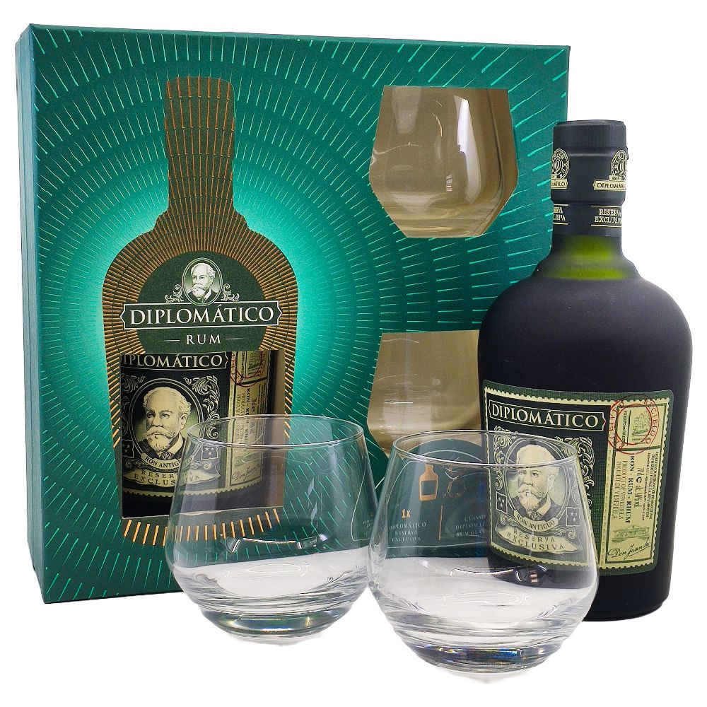 Diplomatico Exclusiva rum 2 db Old Fashioned pohárral Új Design (0,7L / 40%)