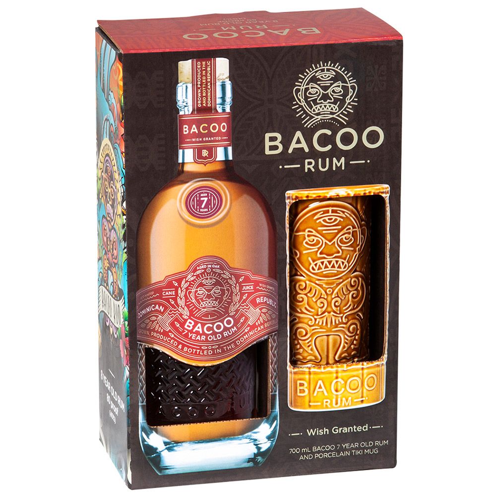 Bacoo 7 éves rum díszdobozban Tiki korsóval (0,7L / 40%)